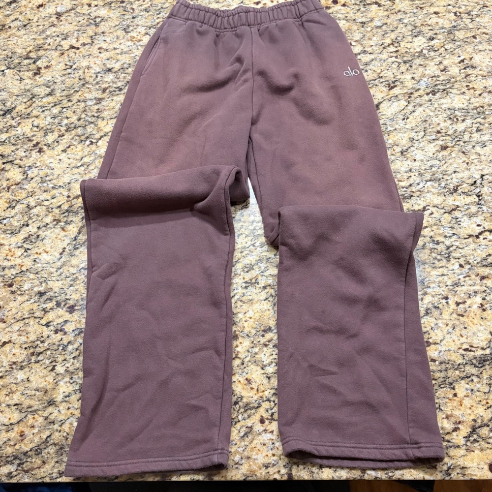 Alo Yoga Accolade Sweatpants Espresso Brown Straight Leg Fleece Pants Size L ws
